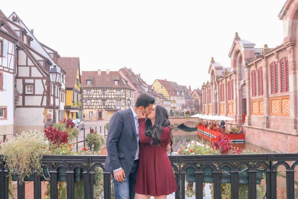luxury honeymoon Europe - Alsace France couple kissing