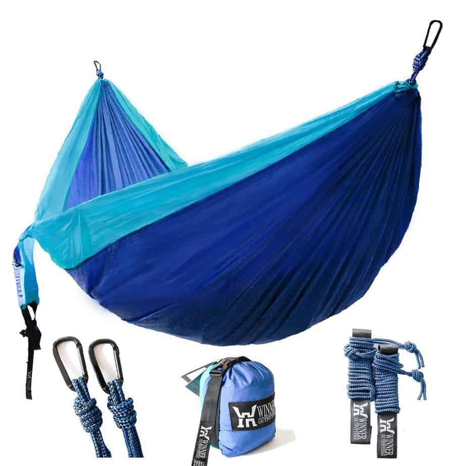 A blue hammock.