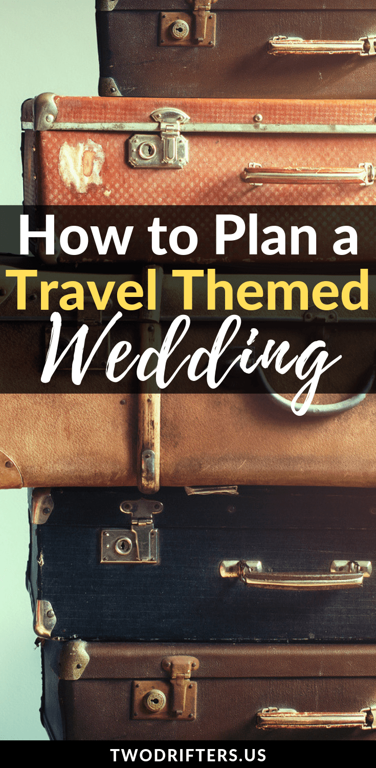 Pinterest social share image that says "How to Plan a Travel Themed Wedding."