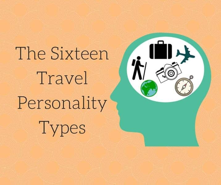 Image of a brain with black text that says “The Sixteen Travel Personality Types.”