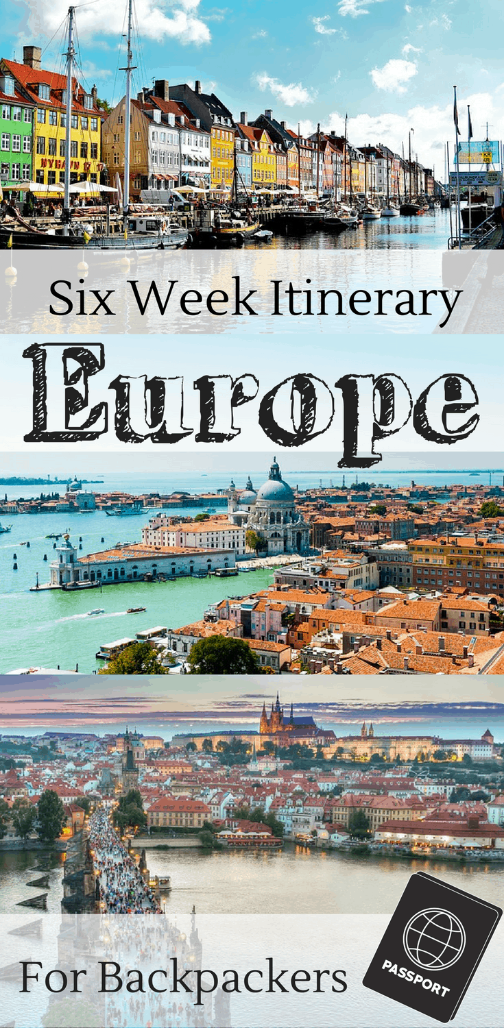 Pinterest social image that says “Six Week Itinerary Europe for Backpackers.”