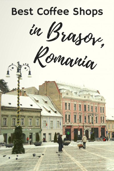 Pinterest social share image that says "Best Coffee Shops in Brasov, Romania."