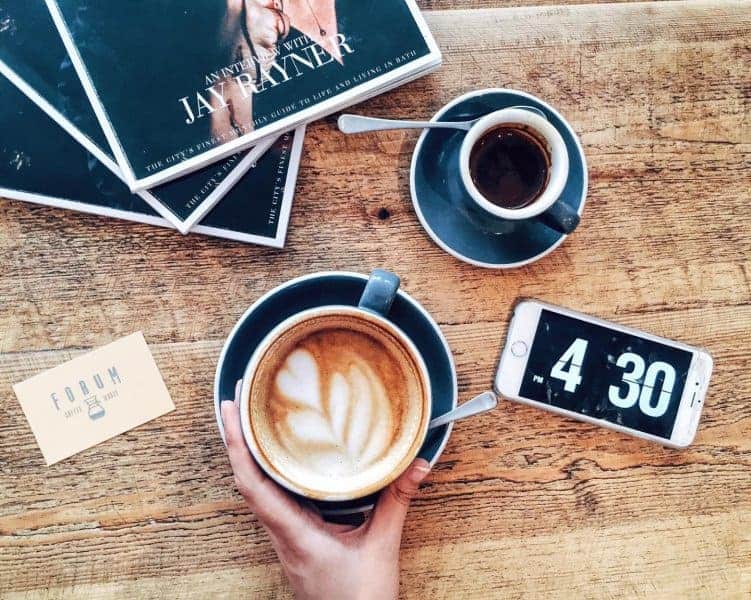 View from above of two cups of coffee.