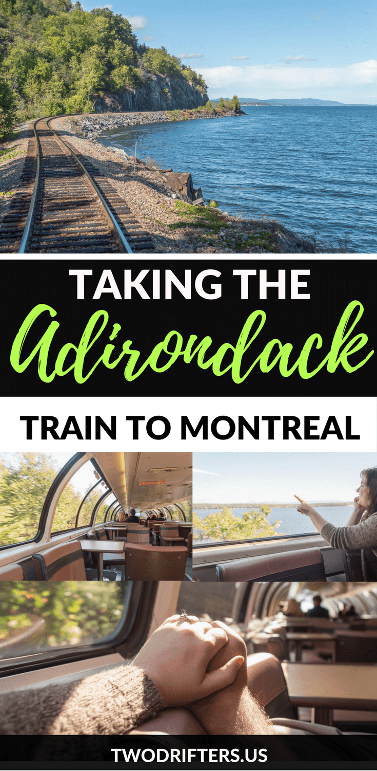 Pinterest social share image that says, "Taking the Adirondack Train to Montreal."