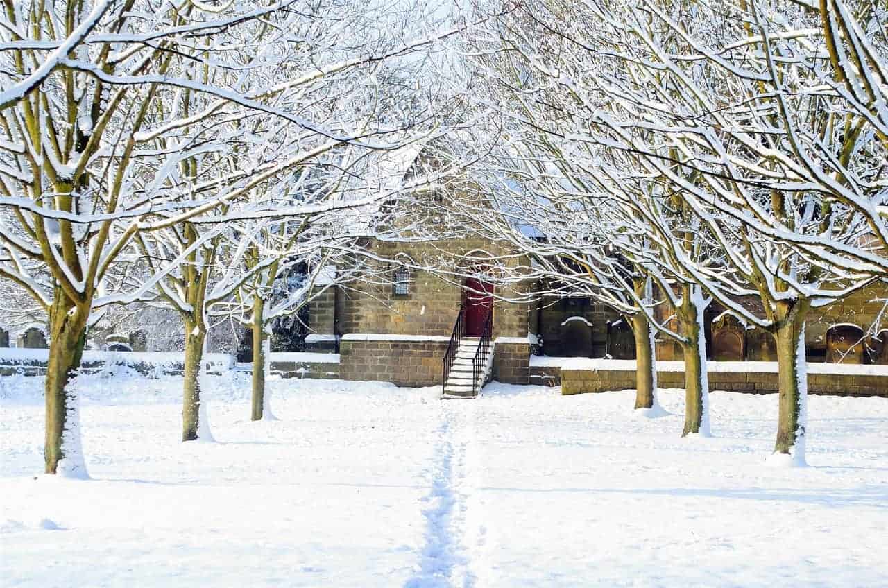 New England Christmas Eve - snowy church