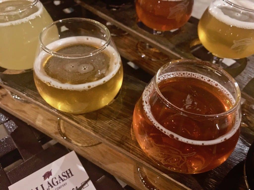 Close up of a beer flight.