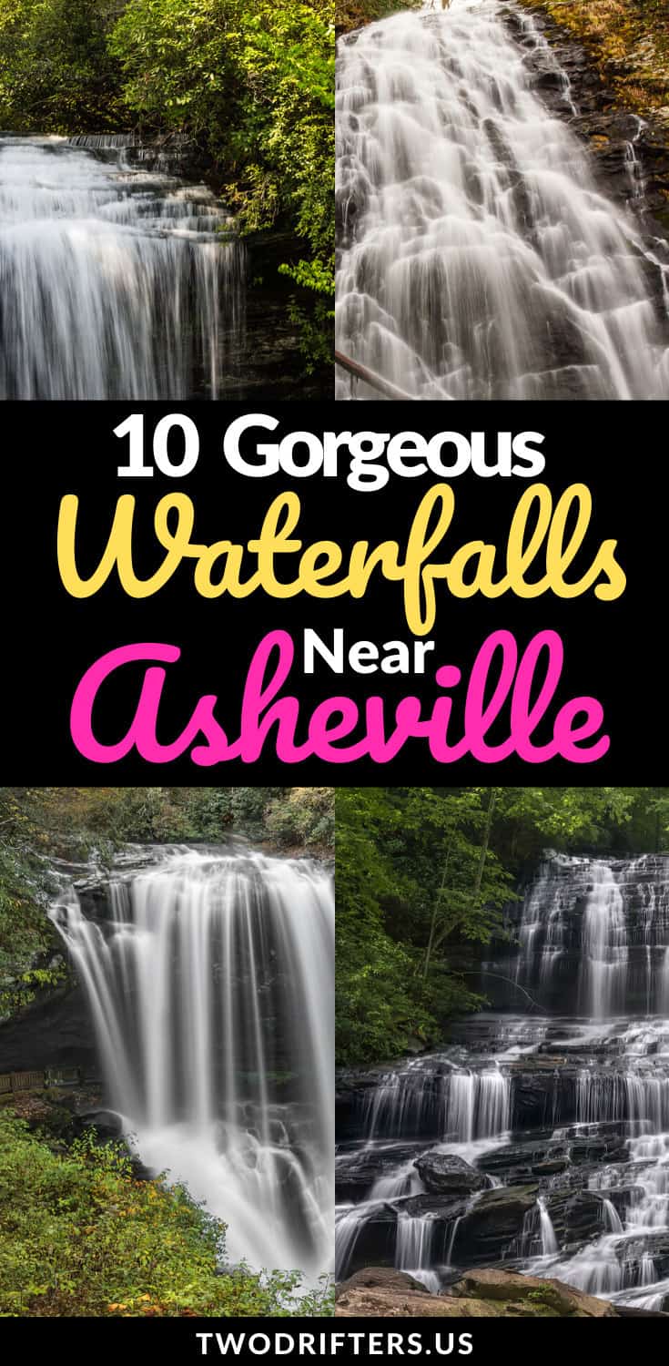 Social share image for Pinterest that says, "10 Gorgeous Waterfalls Near Asheville."