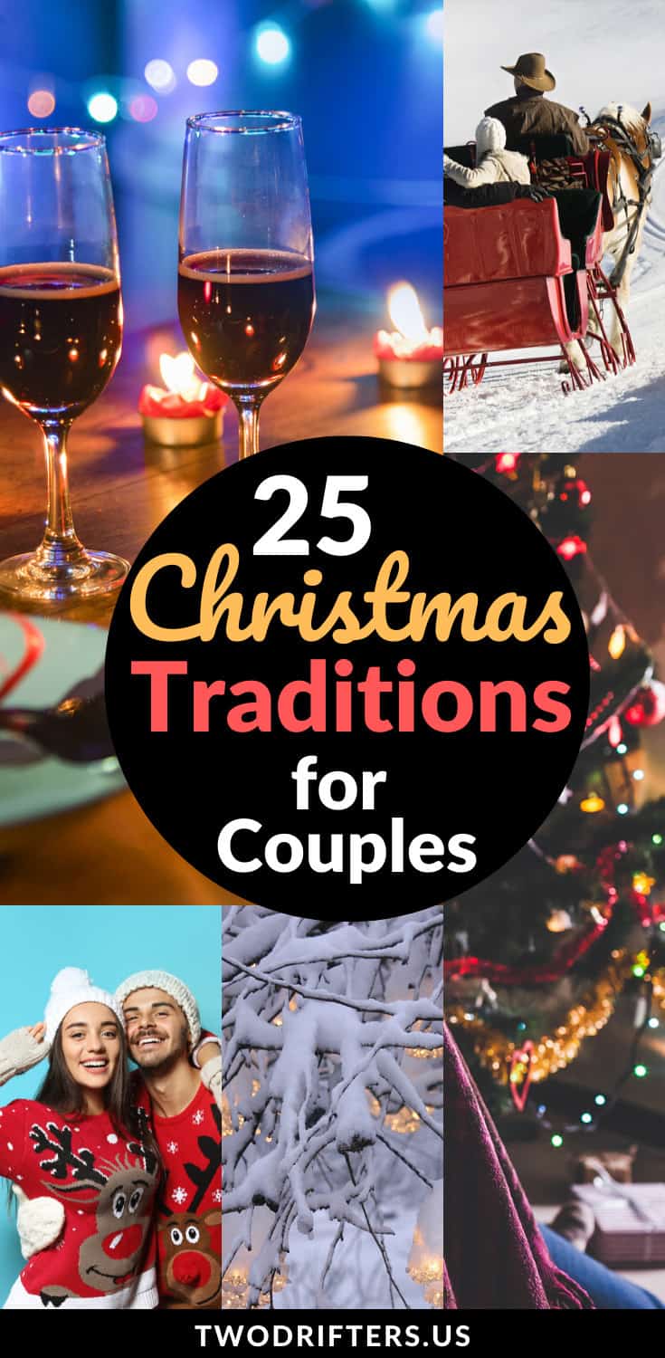 Pinterest social share image that says "25 Christmas Traditions for Couples."