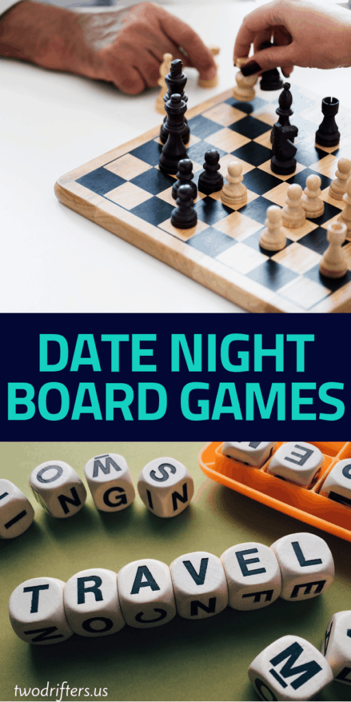 Pinterest social share image that says "Date Night Board Games."