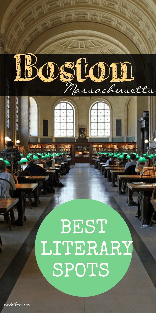Pinterest social share image that says, "Boston Massachusetts Best Literary spots."