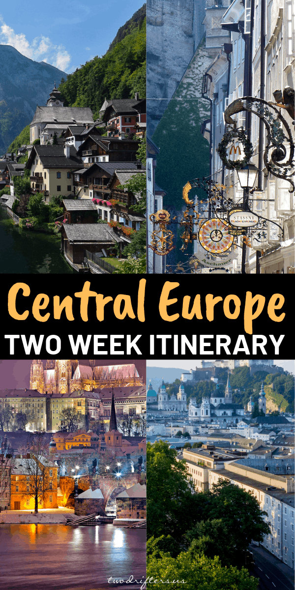 Pinterest social share image that says "Central Europe Two Week Itinerary."