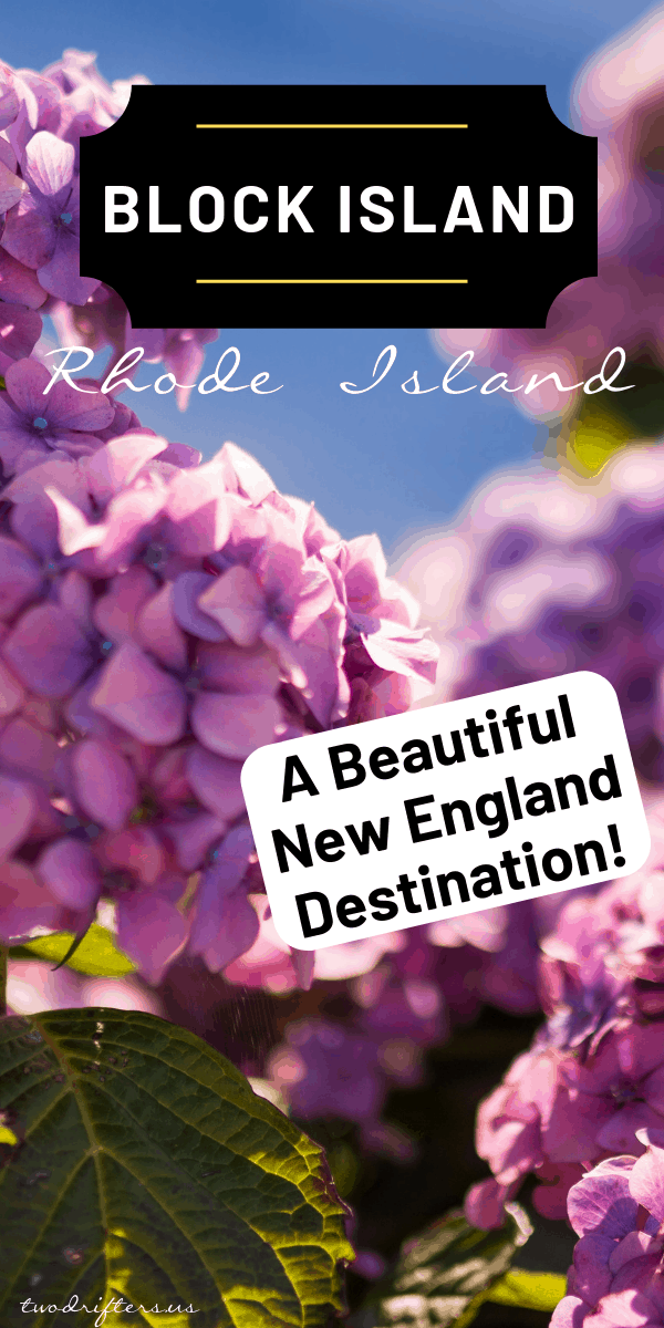 Pinterest social share image that says, "Block Island. Rhode Island. A beautiful New England destination."