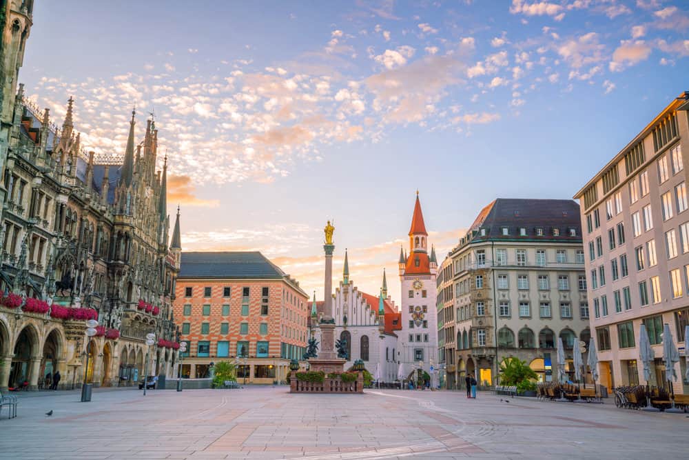 A town center in one of the top tourist spots in Munich Germany