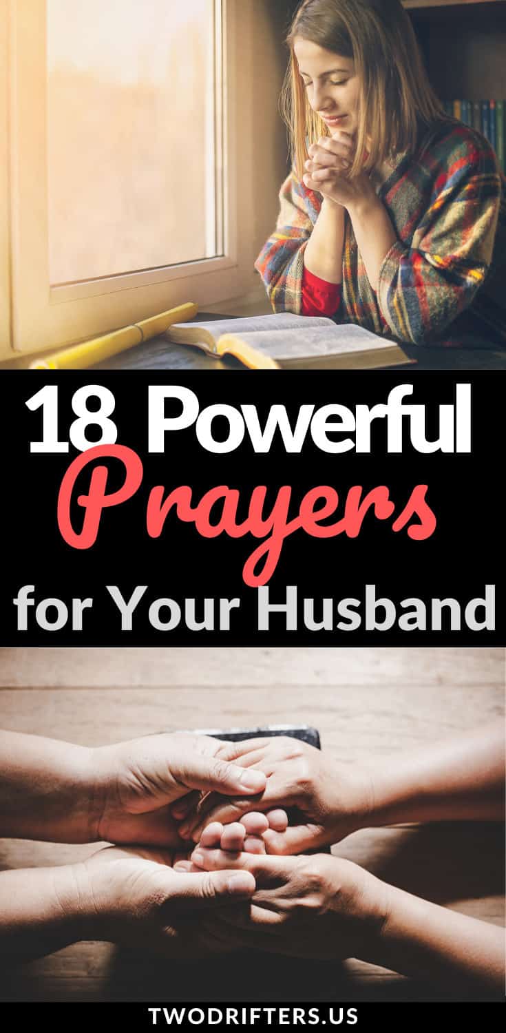 Pinterest social share image that says "18 Powerful Prayers for Your Husband."