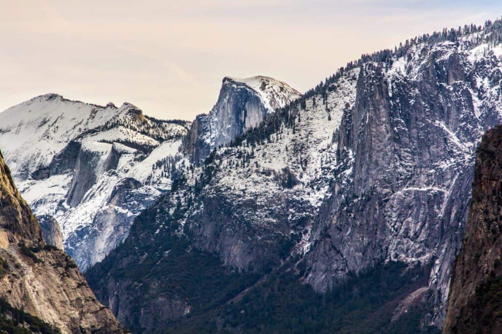 Snow covered mountains in a romantic Christmas destination in the US.