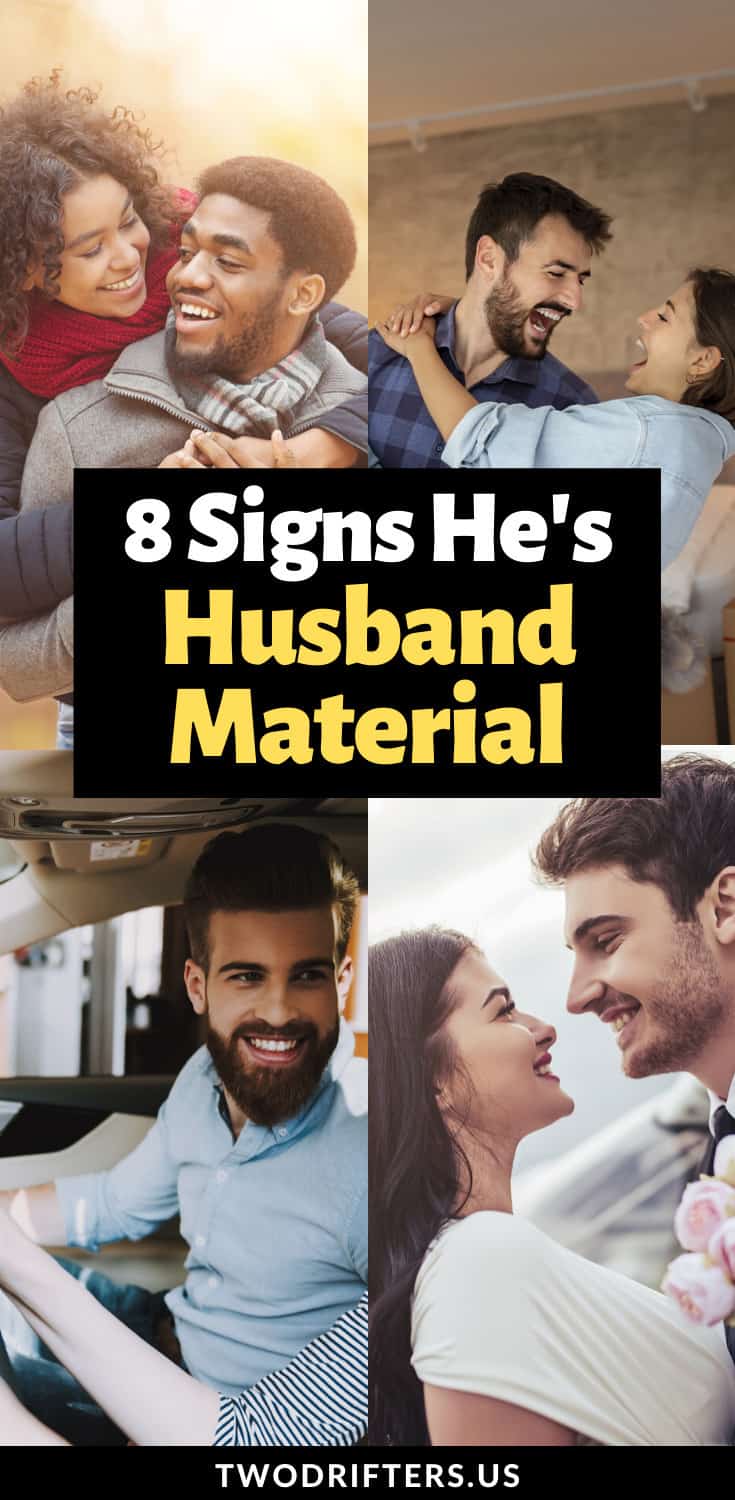Pinterest social share image that says "8 Signs He's Husband Material."