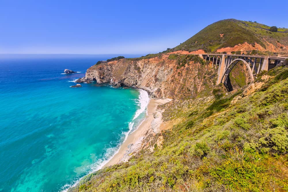 California Bixby bridge in Big Sur in Monterey County along State Route 1 US for a romantic Valentine's Day trip