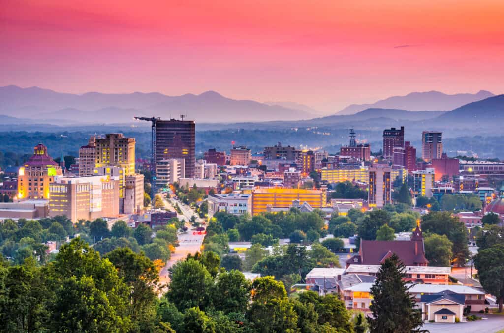 Asheville, North Carolina, USA at twilight during a romantic Valentine's Day vacation