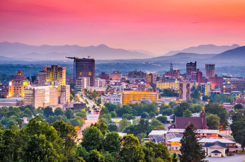 Aerial view of a metropolitan city at sunset. 