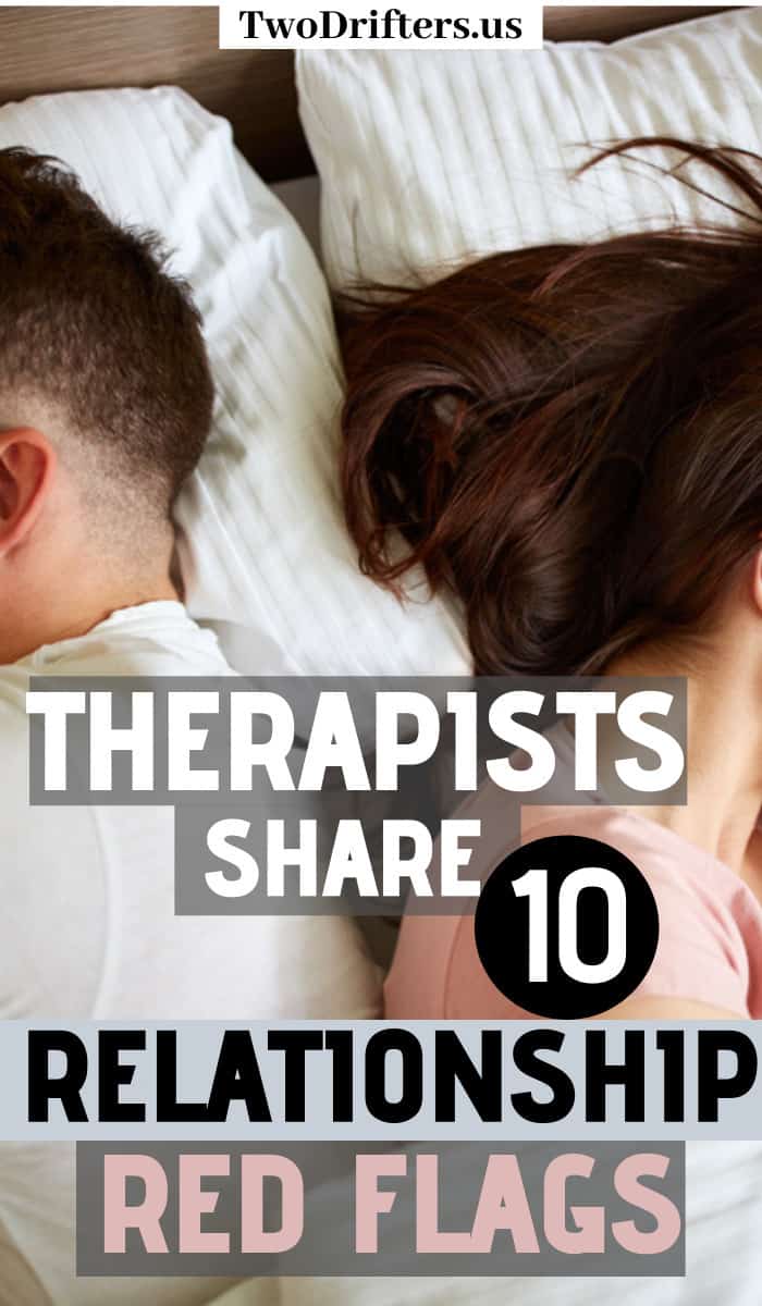 Pinterest social share image that says "Therapists Share 10 Relationship Red Flags."
