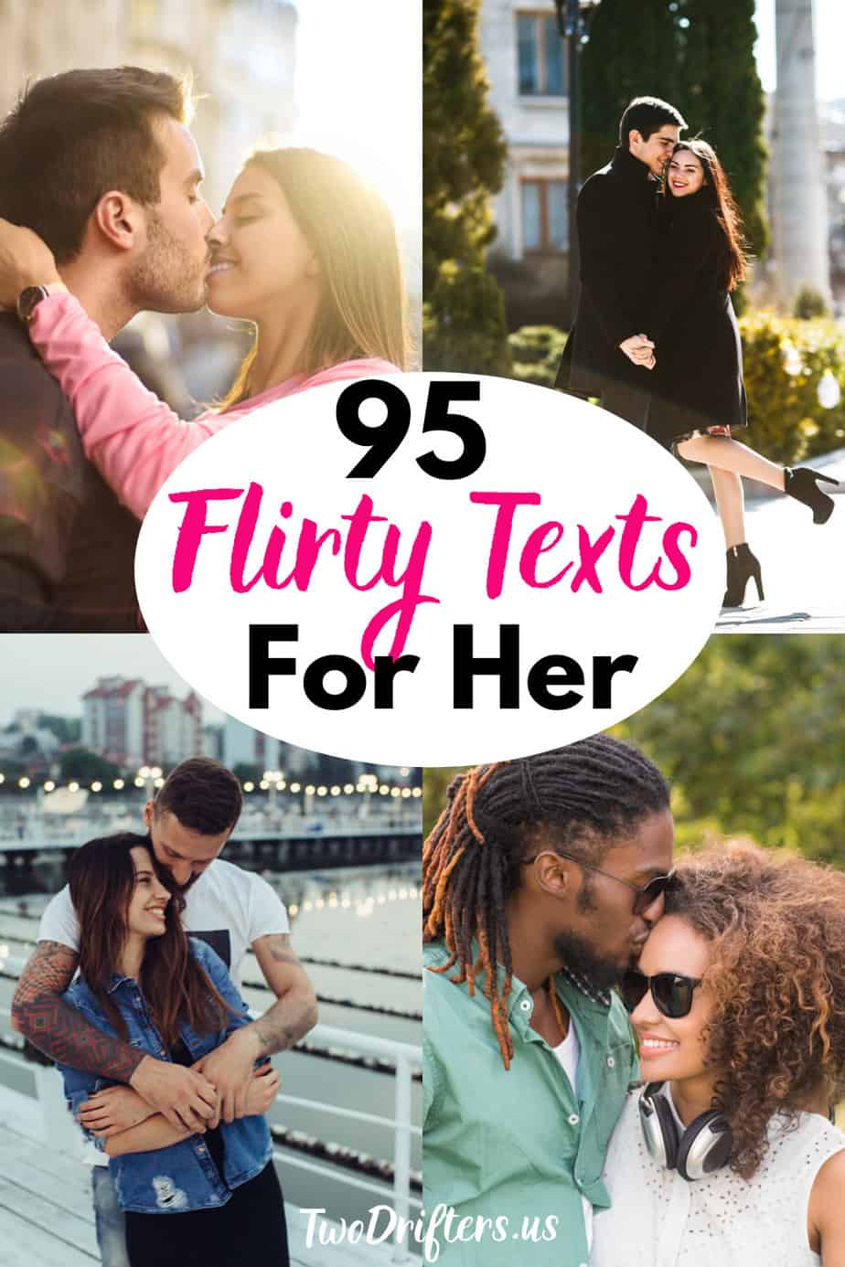 Pinterest social image that says “95 flirty texts for her."