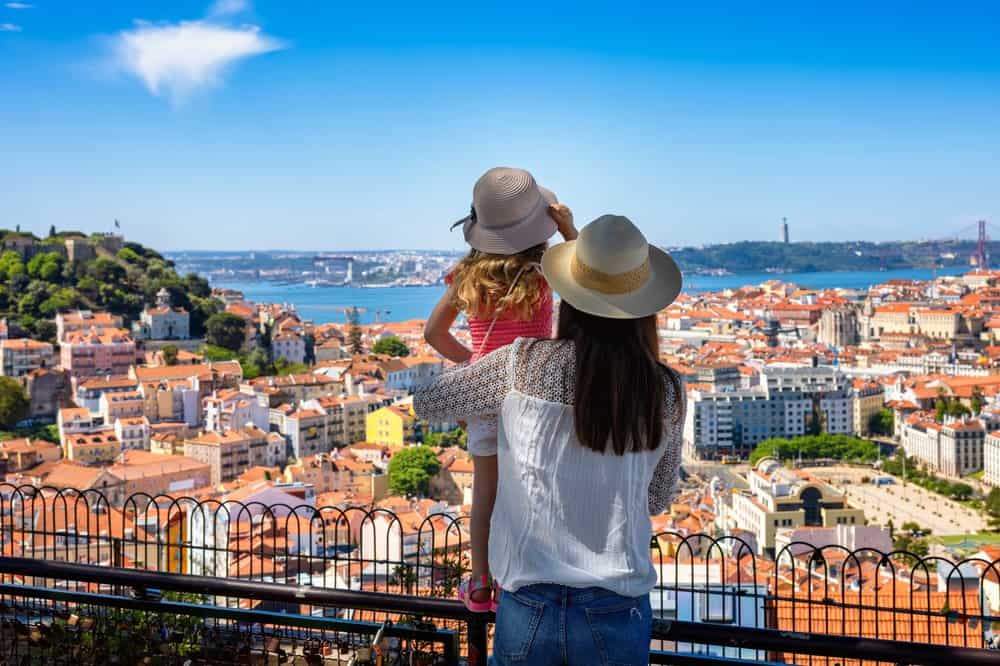 A mother and child enjoy the view of one of the most family friendly European vacation spots on a sunny day